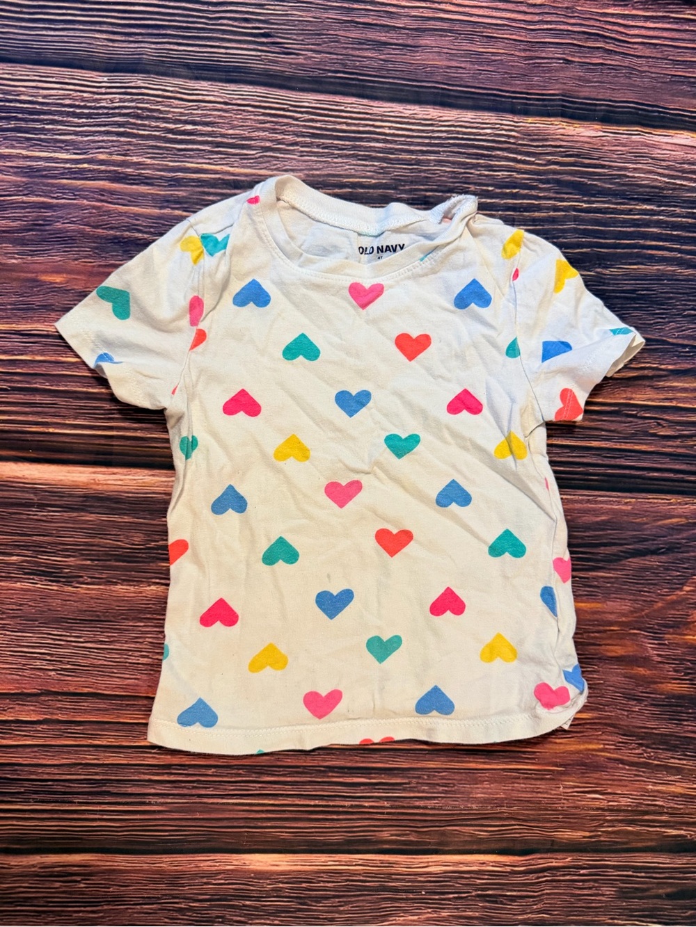 Old Navy White Tee with Multicolor Heart Print